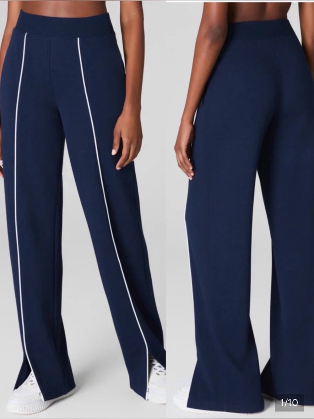 SPANX Pique Wide-Leg Pants with White Piping in M TALL - Picture 2 of 3
